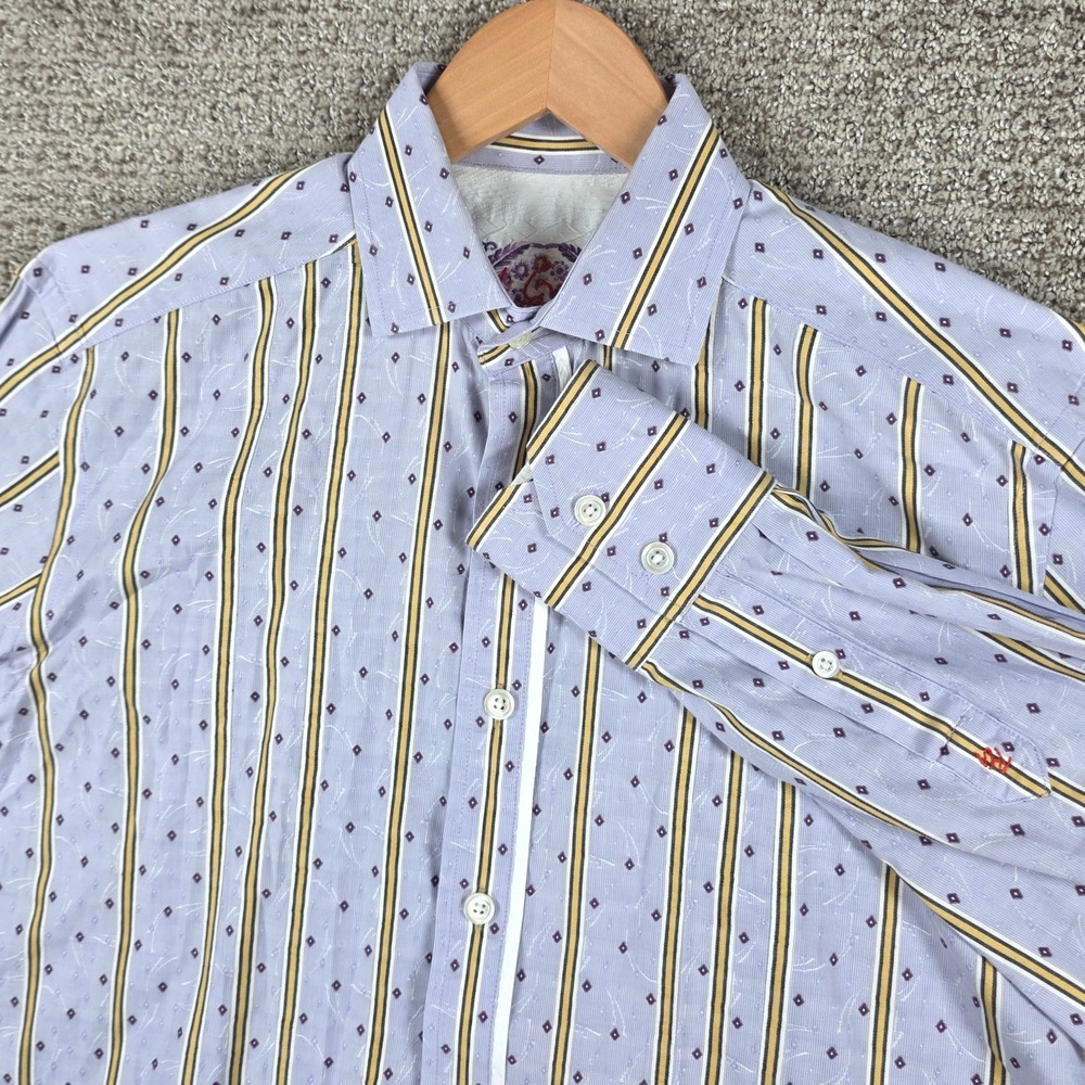 Robert Graham Mens Purple Striped Long Sleeve Button Up Shirt Size Medium